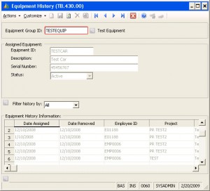 Equipment History (figure 13)